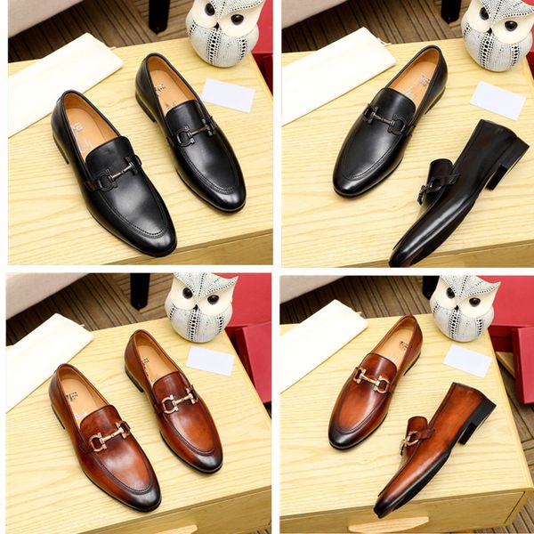 

metal buckle formal men designer dress shoes for gentle genuine leather casual shoess classic toe mens business oxfords business, Black