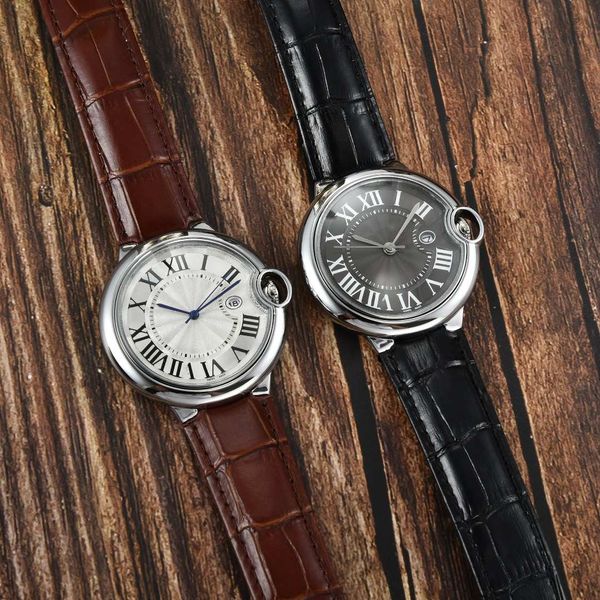 

classic explosive alloy leather balloon bubble business men's watch fashion retro quartz calendar men's watch, Slivery;brown