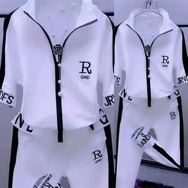 

women's two piece pants designer tracksuits women two piece set fashion letter print outfits casual o-neck t shirt pants sportswear jog, White