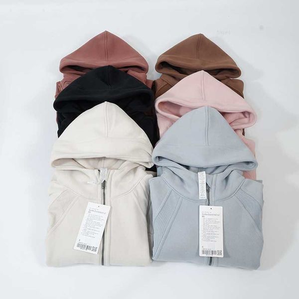 

women winter oversized cropped designerlu hoodies relaxed fit sweatshirt waist length sweater yoga wear for women define jackets coat 2023, Black