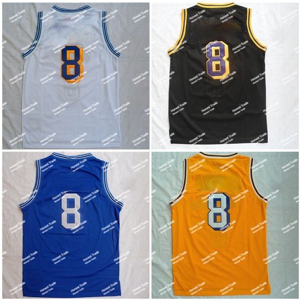 

men retro basketball 8 black jersey vintage yellow blue los 1996-97 white stitched mesh, Black;red