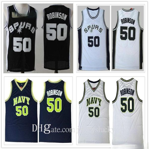 

vintage man david 50 robinson jerseys black white color basketball college shirts whole fast breathable size s-2228, Black;red