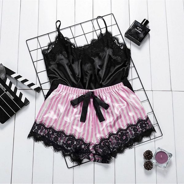 

womens sleepwear lace v neck pajamas set lingerie romantic nightwear spaghetti strap sleepwear s-xl, Black;red