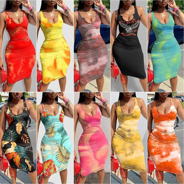 

women dresses designer 2023 new slim tie dyed sleeveless long dress vest suspender skirt 14 colours s-xl, Black;gray