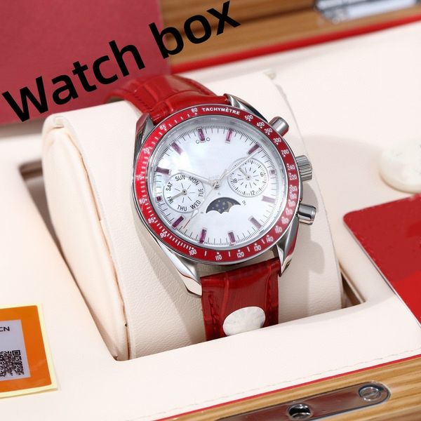 

men's watch lunar phase automatic mechanical outdoor women's watch 38mm watch red dial with leather bracelet sapphire anti-scratch, Slivery;brown