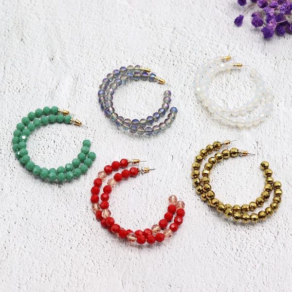 

2023 hoop earrings 2023 trend gold plated for women glass beads fashion big round circle cool unusual female party jewelry no box, Golden;silver
