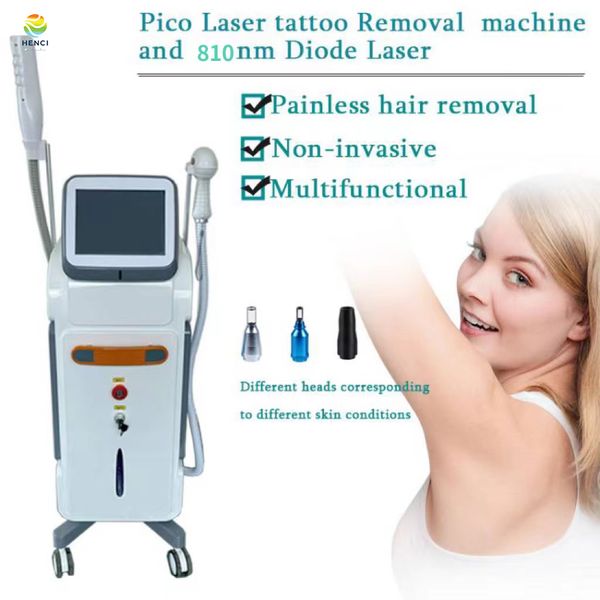 

2 in 1 multifunction laser picosecond tattoo removal nd yag laser machine 810nm diode laser hair removal machine, Black