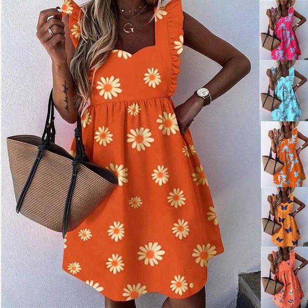 

summer large casual dresses size womens fashion printed square collar dress, Black;gray