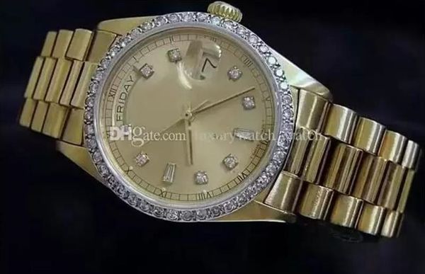 

with original box luxury fashion watches 8k yellow gold diamond dial & bezel 18038 automatic mens men's watch 2023, Slivery;brown