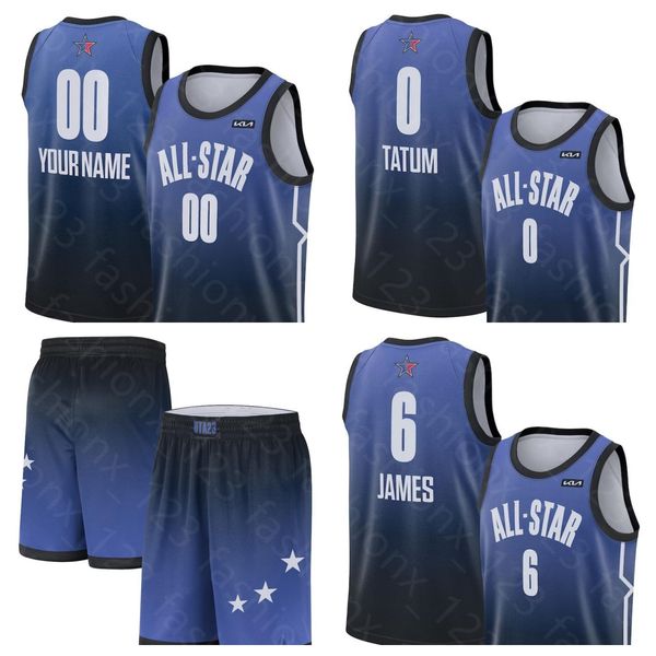 

custom 2023 all-star basketball blue jerseys james tatum curry doncic durant brown mitchell jokic williamson curry doncic morant lillard mor, Black