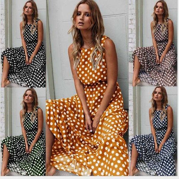 

polka dot dress spring summer fashionable printed round neck vest long, Black;gray