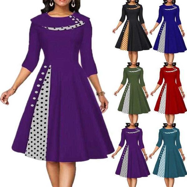 

autumn and winter dress womens retro polka dot cinched swing, Black;gray