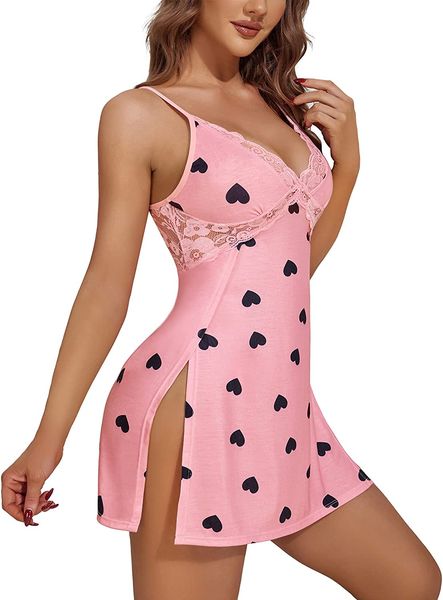 

avidlove women lingerie lace chemise nightgown modal babydoll side slit sleepwear, Red;black