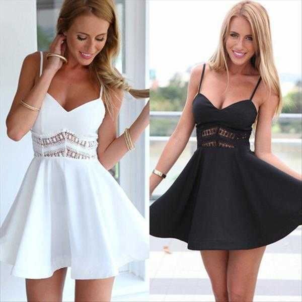 

summer dress black and white 2 colors lace stitching large swing strap, Black;gray