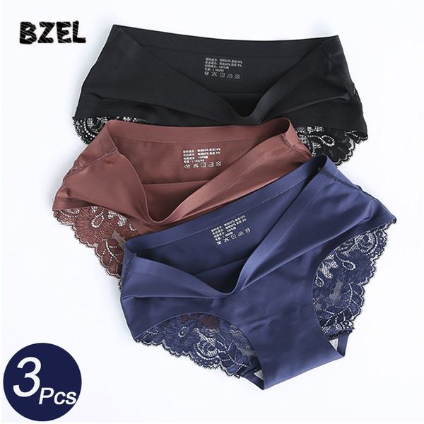 

women's panties bzel 3pcslot seamless women hollow out panties set underwear comfort lace briefs low rise female sport panty soft lady, Black;pink