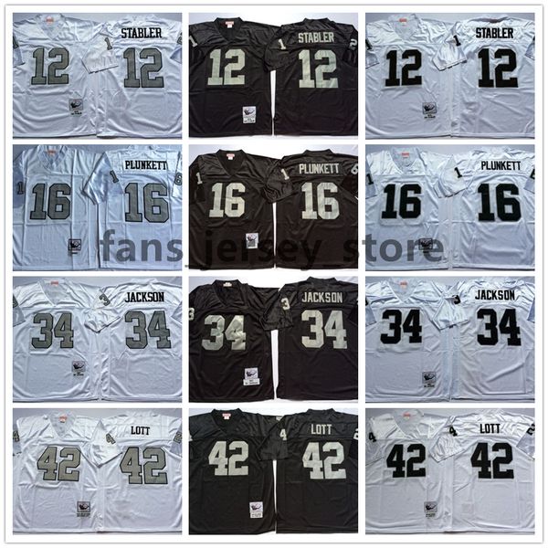 

vintage 16 jim plunkett football jersey 12 ken stabler 34 bo jackson 42 ronnie lott stitched mitchell ness jersey, Black;red