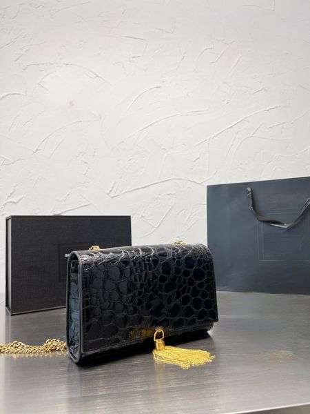 

casual women designer bag fashion chain bag crocodile print one shoulder bag luxury tote purse black tassel leather 2023