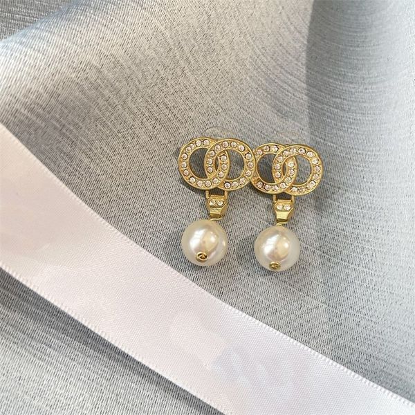 

small hanging pearl full of diamond earrings 925 silver needle cjewelry designer jewelry with box