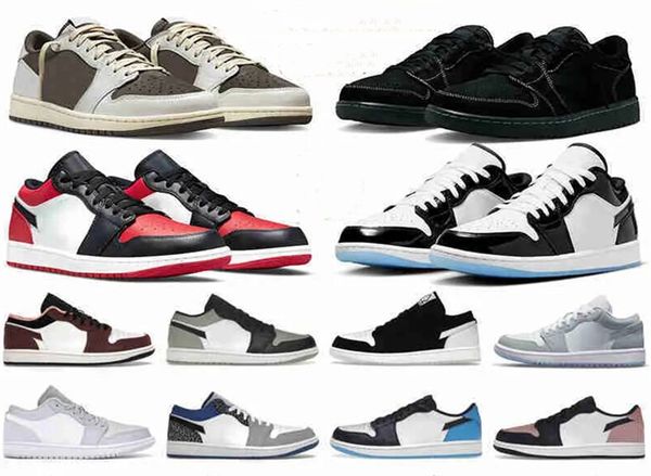 

mens 1 low travis scotts outdoor shoes men women 1s reverse mocha black phantom wolf grey concord bred shadow toe bulls white camo mens, White;red