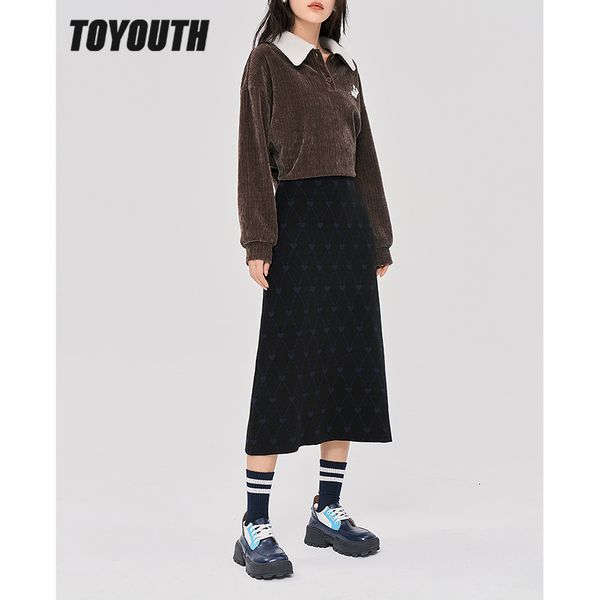 

skirts toyouth women skirt autumn winter a line elastic waist dress heart print black chic casual streetwear midi skirt 230204