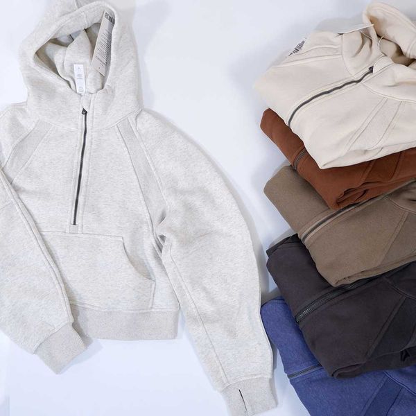 

winter new women's sports half zip hoodie designerlu brushed outdoor zipper front jackets coat running fast dry coat 2023 c5vb, Black