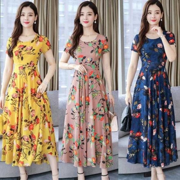

moms dress spring summer short sleeve middle aged and elderly womens clothing, Black;gray