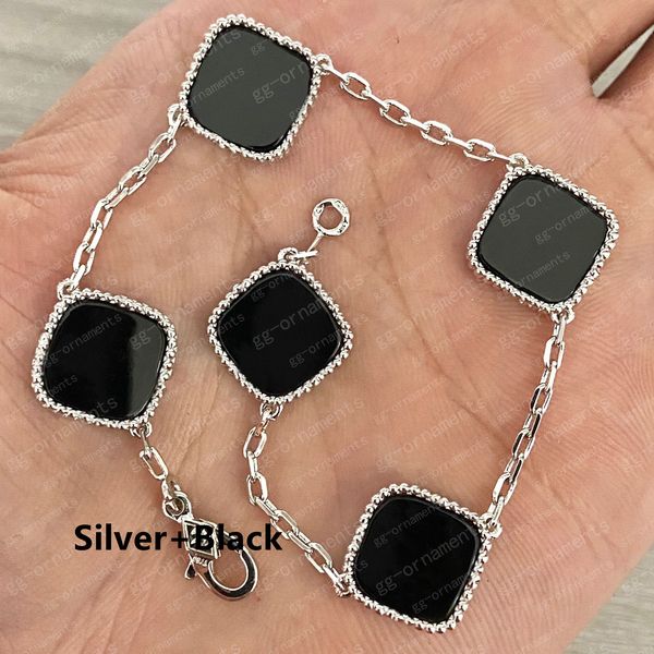 

luxury classic 4/four leaf clover charm bracelets designer chain 18k gold shell for girl wedding mother' day fashion jewelry women gift, Golden;silver