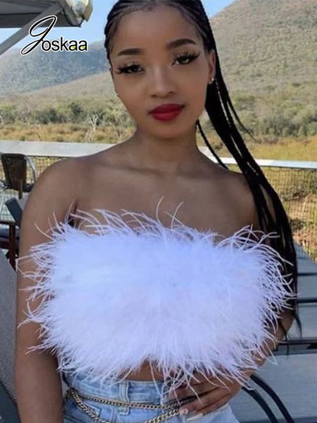 

women's tanks camis joskaa fashion corsets women's ostrich hair fish bone crop tank spaghetti strap feather tube party night club, White