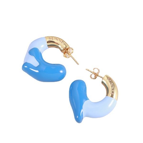 

sunne sol color rubber earrings stud ins small bi-color enamel dropping oil 925 silver needle candy color sweet jewelry accessories, Golden;silver