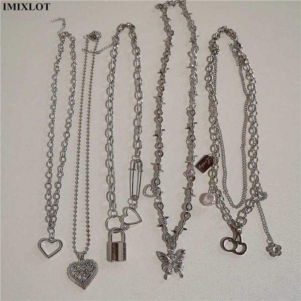 

pendant 90s heart butterfly cherry choker grunge necklaces 2022 chains clavicle chain silver color titanium y2k jewlery goth accessories 020
