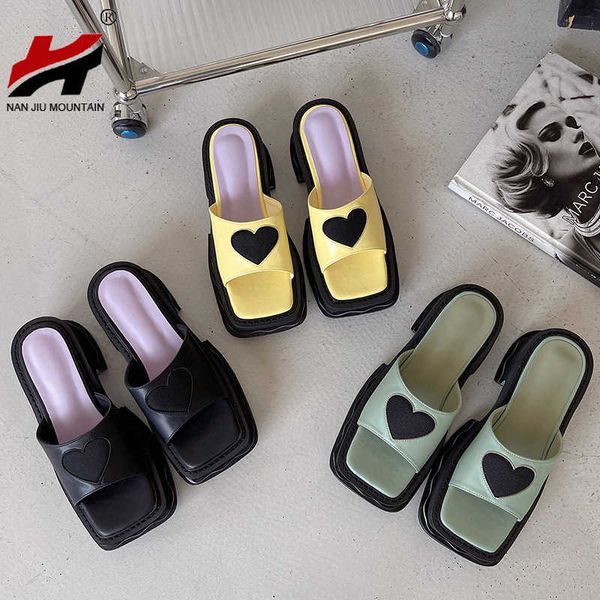 

slippers 2022 summer sandals platform shoes women slippers jk square toe beac square heel woman shoes g230206, Black
