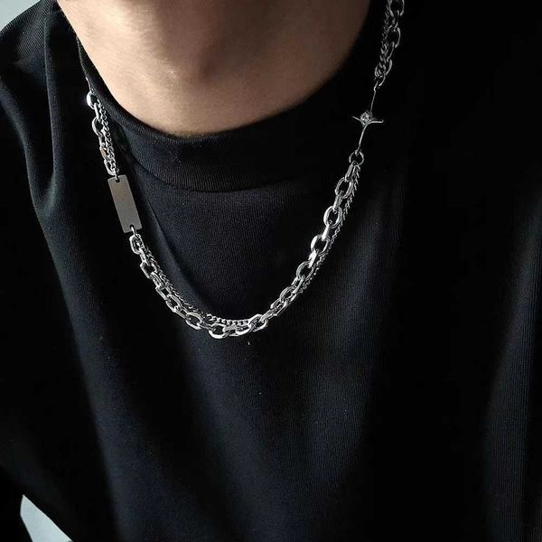 

s ins multilayer chunky chain for men minimalism geometry pendant necklace hip hop jewelry 2022 0206, Silver