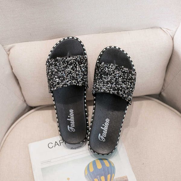 

slippers lisapie women summer fashion sequins casual sandals women sparkle slipperswear flat bottom flip shoes women slippers flip flops g23, Black