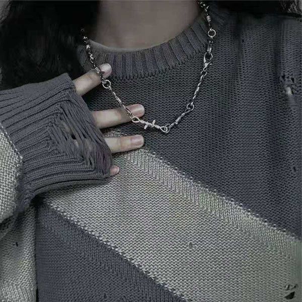 

pendant necklaces vintage rock necklace for women men hip-hop gothic punk style barbed wire little thorns chain choker gifts 0206, Silver