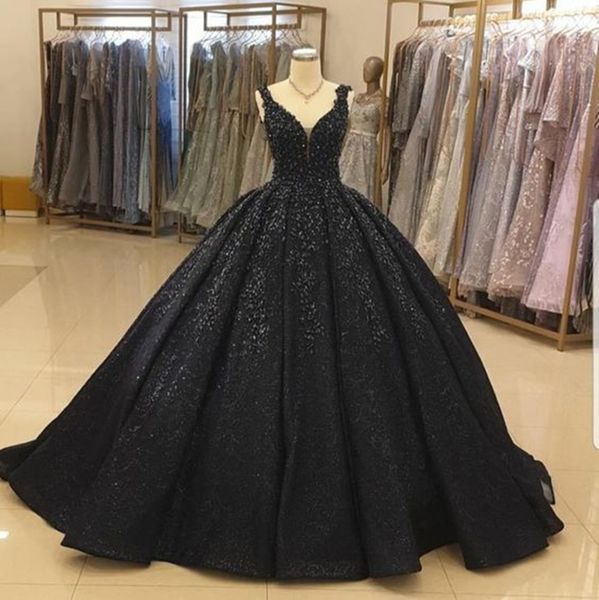 

dubai black evening dresses 2023 lace beads princess women formal prom gowns deep v neck lace up back robe de mariee, Black;red