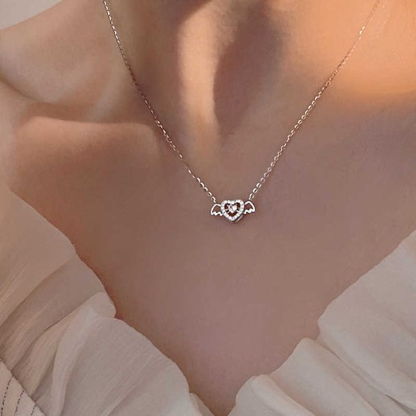 

pendant s korean silver color angel wings clavicle chain choker cupid's heart crystal necklace for women party jewelry 0206
