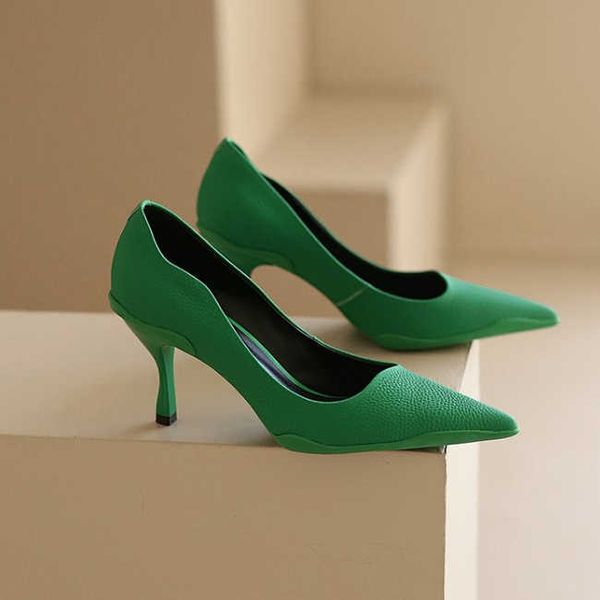 

high-heeled shoes spring shallow mouth pointed thin heel shoes commuting inside and outside full leather women's, Black