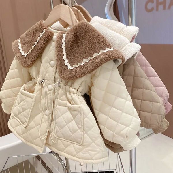 

jackets girls winter long coats big fur collar cotton padded velvet thick warm overcoats kids children birthday princess coat clothes 230204, Blue;gray