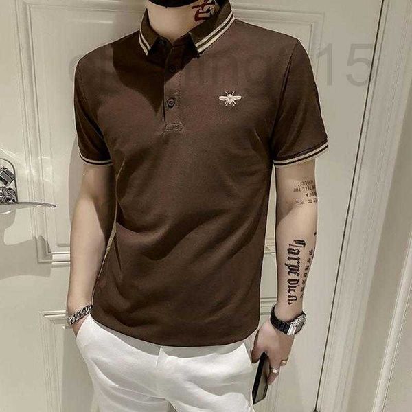 

men's polos designer casual embroidered bee khaki shirt summer lapel short sleeve t-shirt korean fashion clothing mens zg8j, White;black