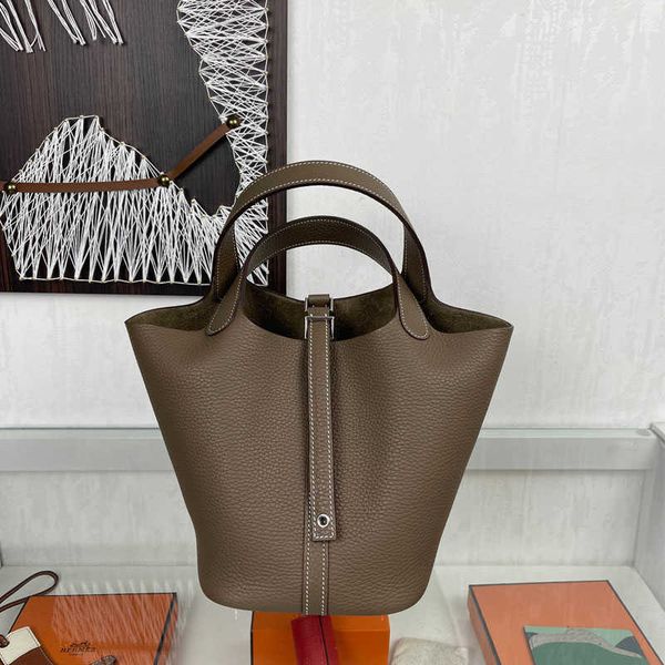 

designer herme bags for women h family's hand-made litchi grain vegetable basket bucket 18 silver buckle women