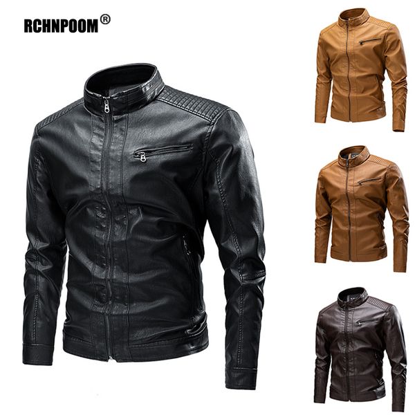 

men's leather faux leather men's winter fleece thick leather jacket autumn casual vintage motorcycle biker coat male brand design, Black