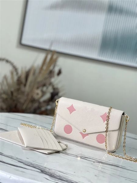 

designer luxury bags handbags pursefelice chain creme pink leather m61276 single chian crossbody bag clutch bags mini 3bag sets shoulder han