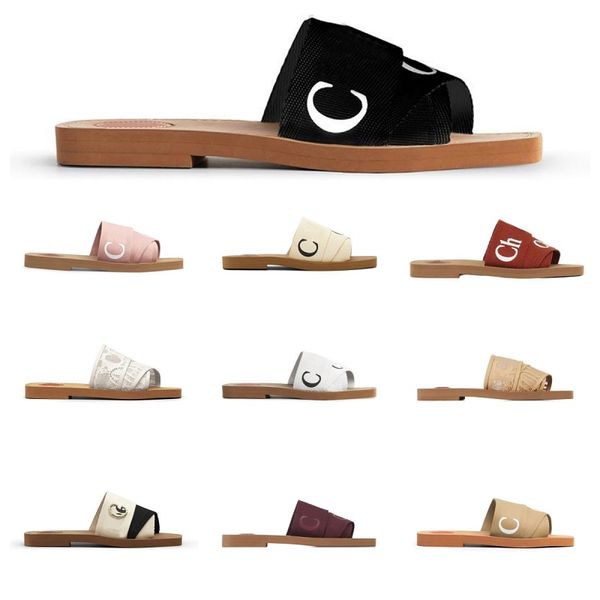 

2023 women slippers summer rubber sandals beach sliders scuffs indoor shoes designer canvas cross woven outdoor peep toe woody casual slippe, Black