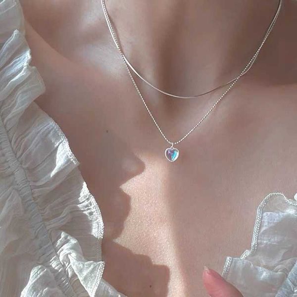

s kpop summer love heart pendant for women statement crystal toggle clasp necklace jewelry 0206, Silver