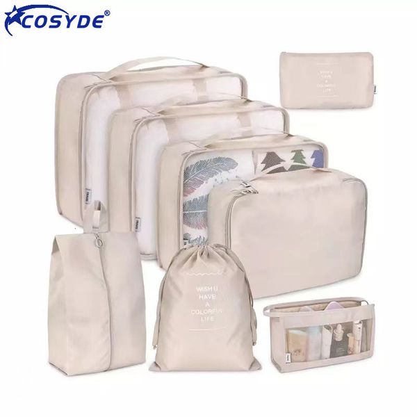 

bag organizer 8pcsset travel clothes classification storage bag for packing cube shoe underwear toiletries organizer pouch travel accessorie, Blue;pink