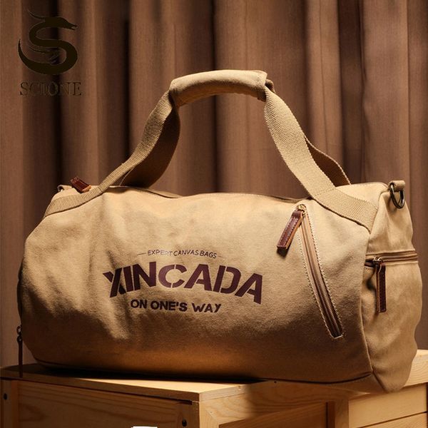 

duffel bags male large capacity canvas travel bags men fitness sports training handbag with shoes pocket black khaki shoulder bag xa32m 2302