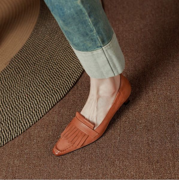

korean style square toe tassel fringe muller shoes women 2023 kitten heel spring lady wedding dress shoes woman, Black
