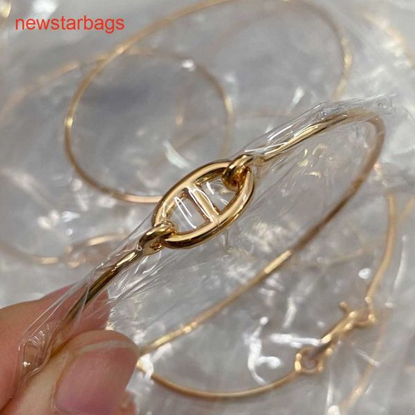 

herme designer bracelets online store s925 sterling silver pig nose plain silver bracelet simple fashion fine bracelet ins niche design, Golden;silver