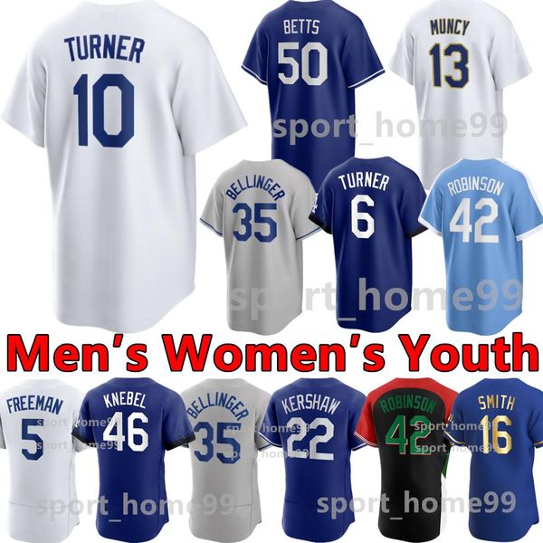 

2022 custom 5 freddie an 50 mookie betts jersey 6 trea turner 10 justin turner 35 cody bellinger 13 max muncy 7 julio urias kershaw men, Blue;black