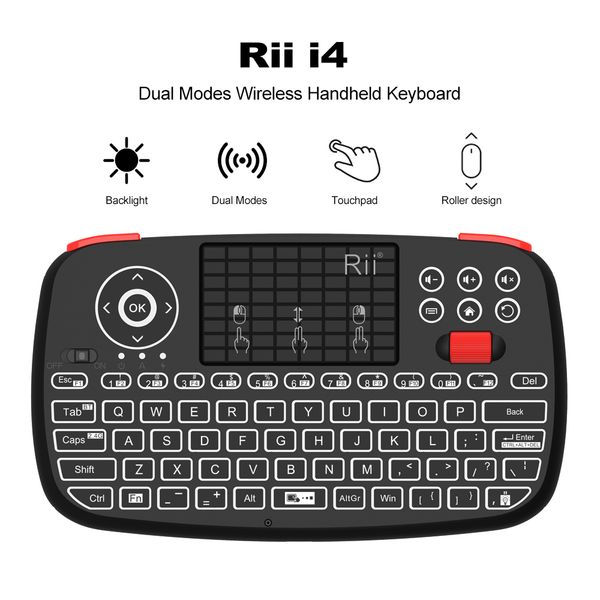 

keyboards rii i4 mini bt wireless keyboard with touchpad 2.4ghz backlit mouse remote control for windows android tv box smart tv 230206